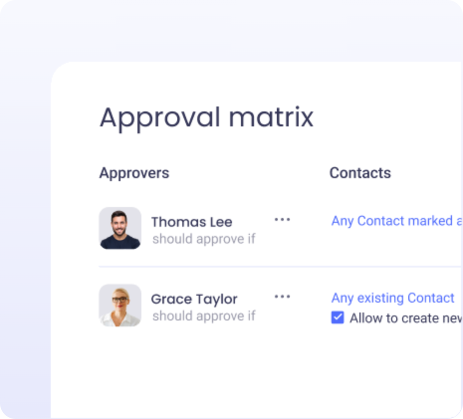 Approval matrix with rules by amount, vendor and department