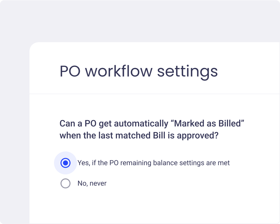 PO matching workflow settings