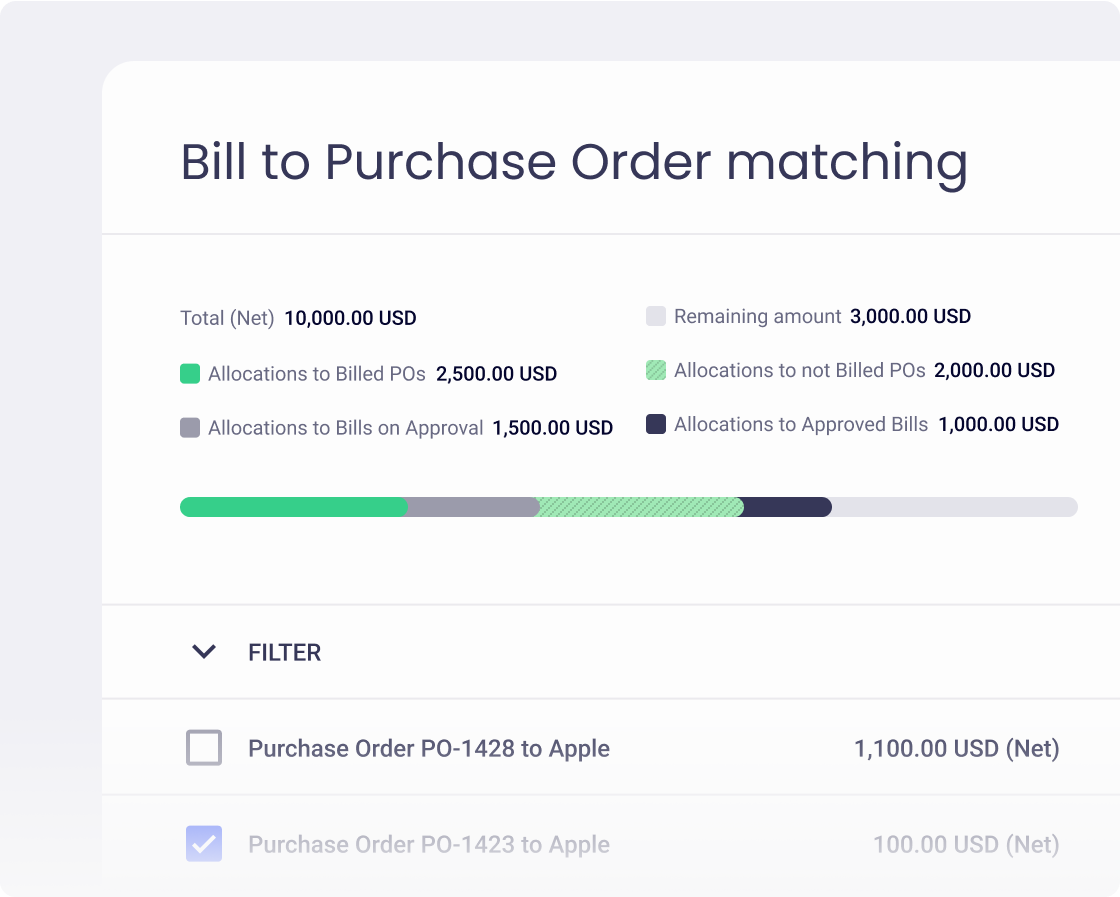 PO matching with remaining balance